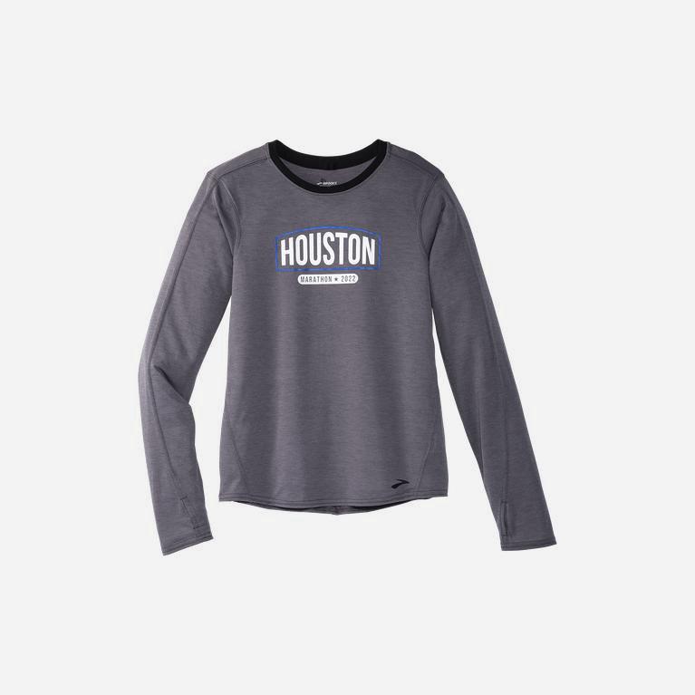 Brooks Houston22 Distance Graphic Ls Womens Long Sleeve Running Shirt - Shadow Grey/26.2 Banner - Ph